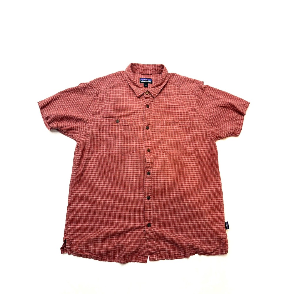 PATAGONIA Mens Medium Burnt Red Plaid Short Sleeve Casual Button Up Shirt HH7
